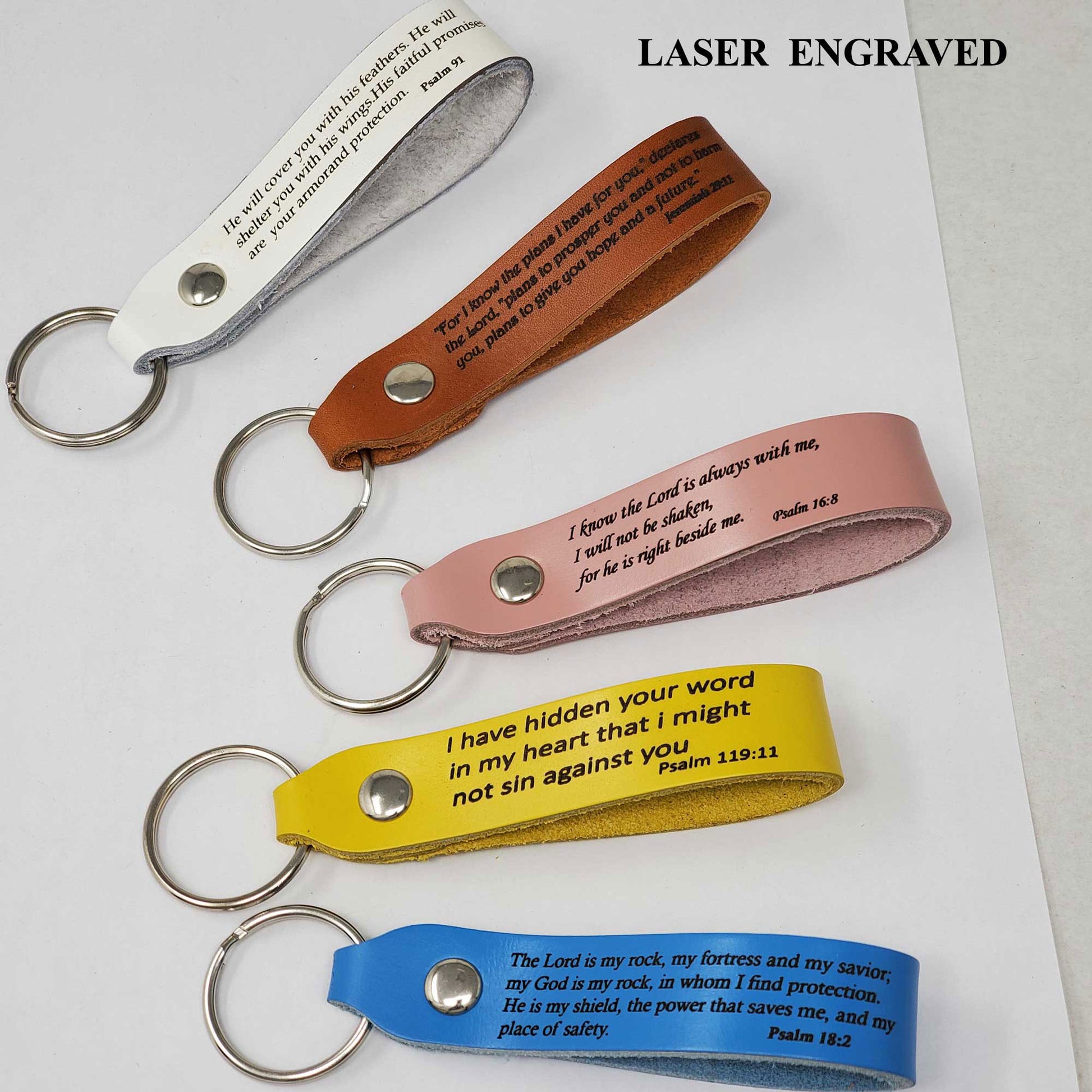 Bible verse leather keychains in many colors