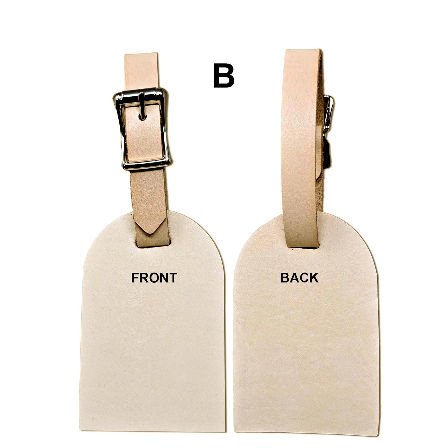 Vegetable Tanned Leather Luggage Tag – Double Sided Engravable, 1/2" Strap with Buckle
