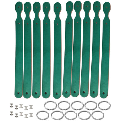 Green colored vegetable tanned leather keychains stamping , tooling and engraving ready. Premium quality and ready to customize.