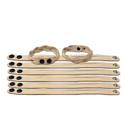 Leather bracelet craft kit featuring tricky infinite braid design for creative jewelry making.