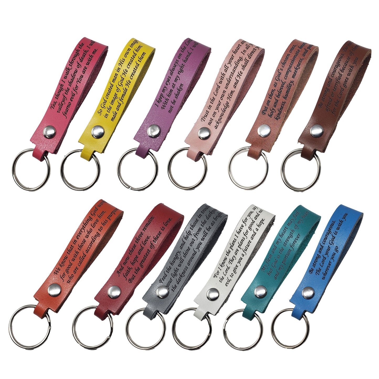 Leather keychains with bible verse laser engraving on the front 