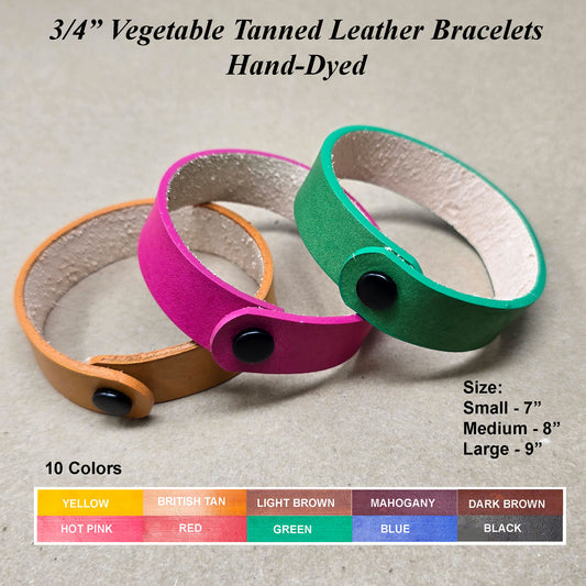 8 Pack DIY Leather Bracelet Blanks – 3/4 Inch Vegetable Tanned, Hand-Dyed, Laser Safe, Ready for Stamping & Tooling