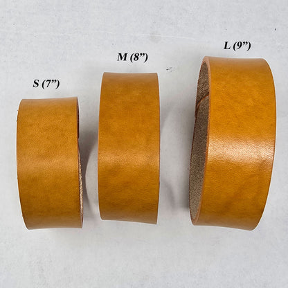 Group of 1-inch-wide leather bracelet blank in British tant color, hand-dyed and perfect for DIY crafts, summer camps, and events.