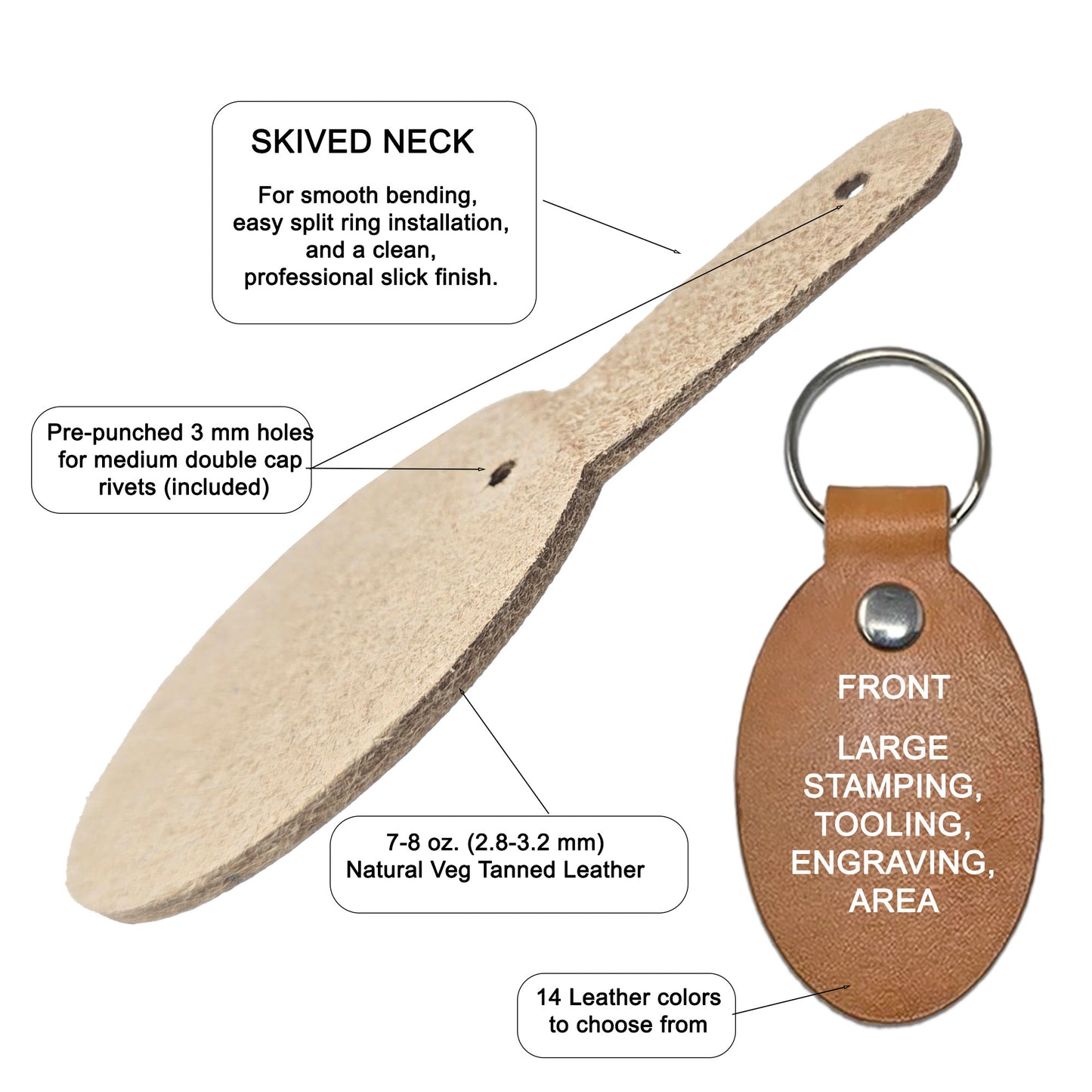 Leather Key Fobs DIY Kit – Hand Dyed Keychains with Hardware Included (14 Colors)