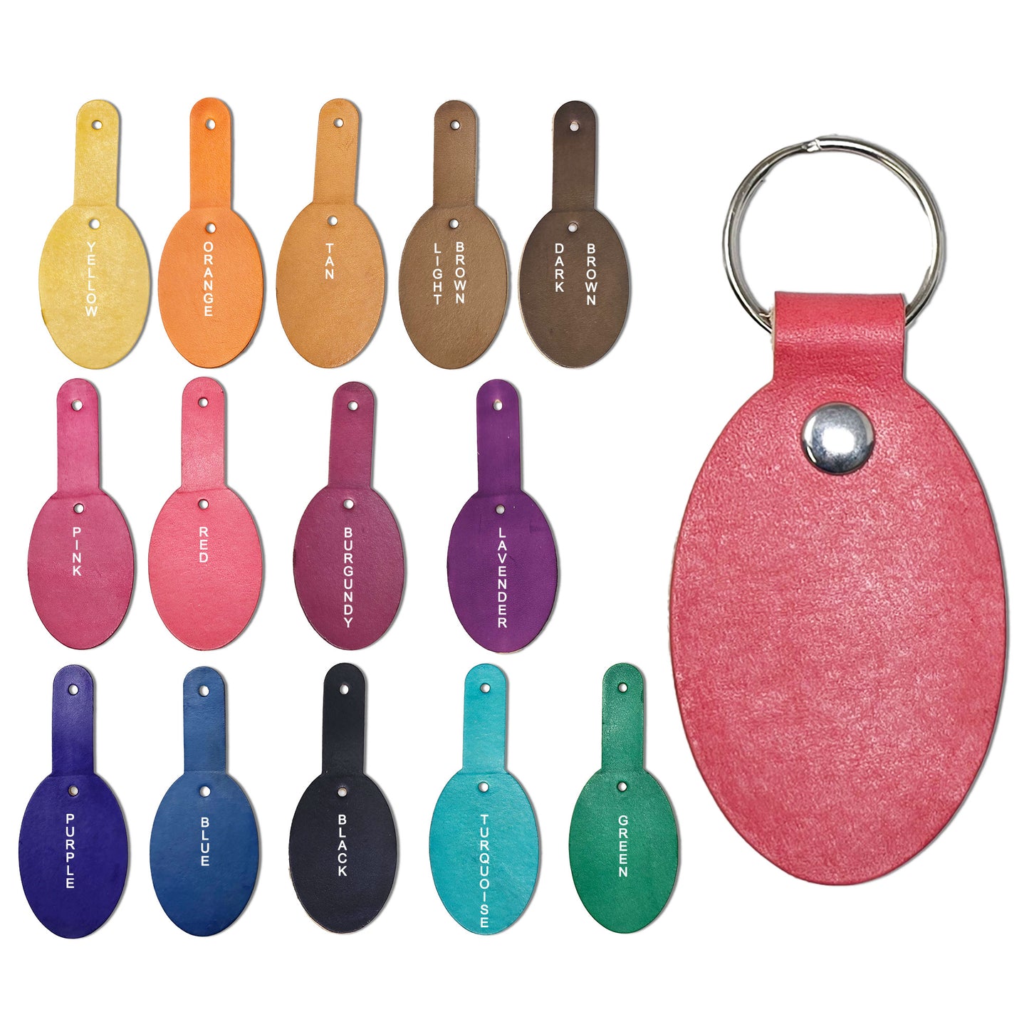 Leather Key Fobs DIY Kit – Hand Dyed Keychains with Hardware Included (14 Colors)