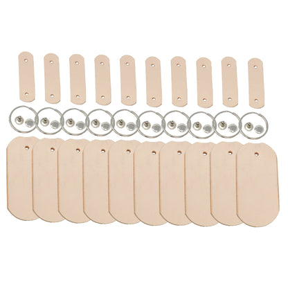 Vegetable Tanned Leather Keychain DIY Kit – 10 Pack Oval Blanks with Hardware