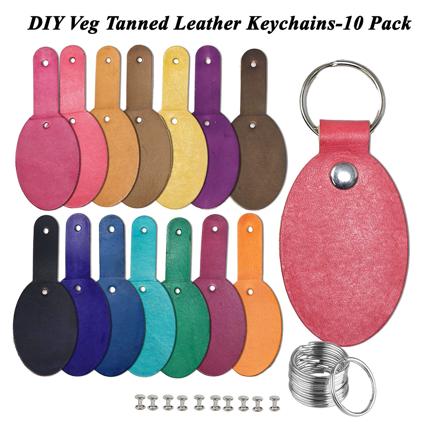 Leather Key Fobs DIY Kit – Hand Dyed Keychains with Hardware Included (14 Colors)