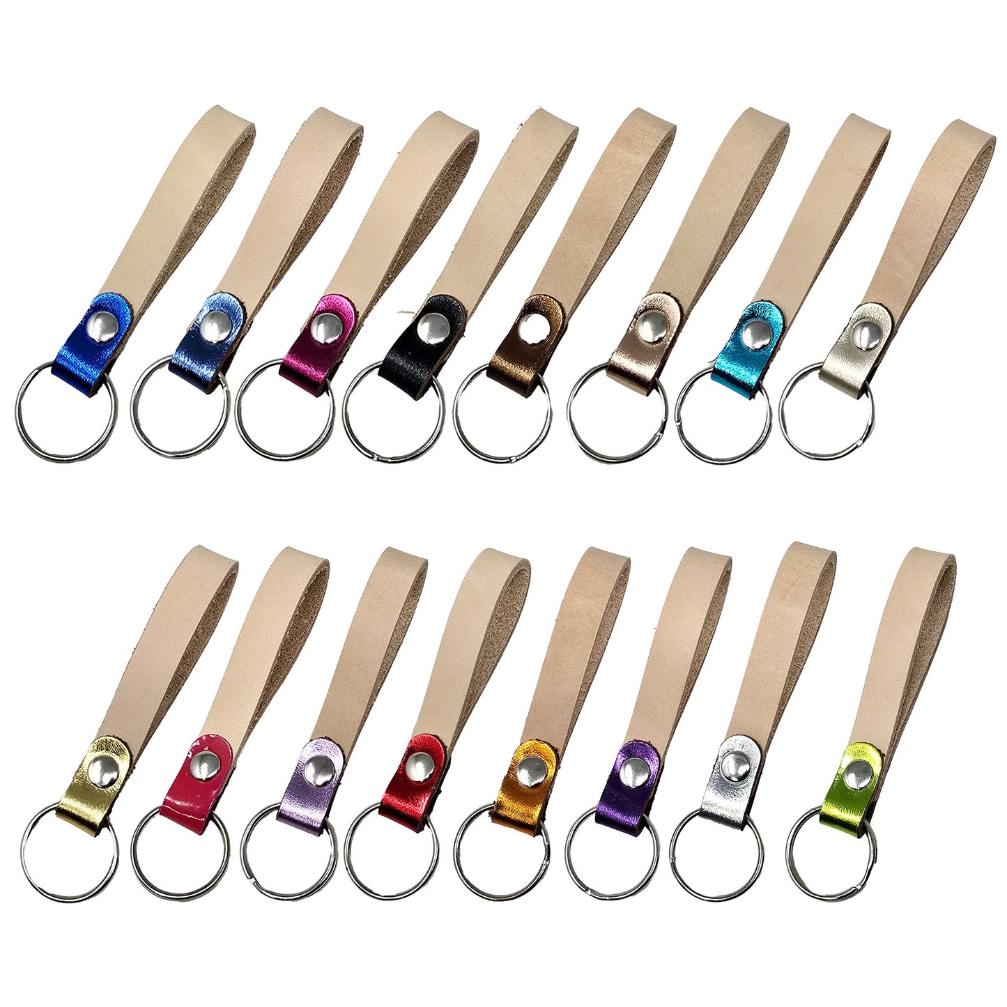 10 Pack Blank Vegetable Tanned Leather Keychains – 16 Metallic Leather Loop Colors