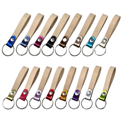 10 Pack Blank Vegetable Tanned Leather Keychains – 16 Metallic Leather Loop Colors