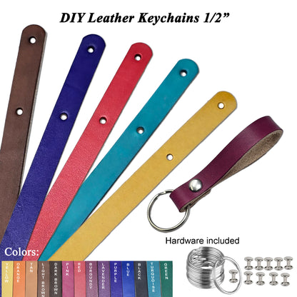 1/2" Vegetable Tanned Leather Keychain DIY Kit 10 Pack-Hand Dyed Leather-Hardware Included