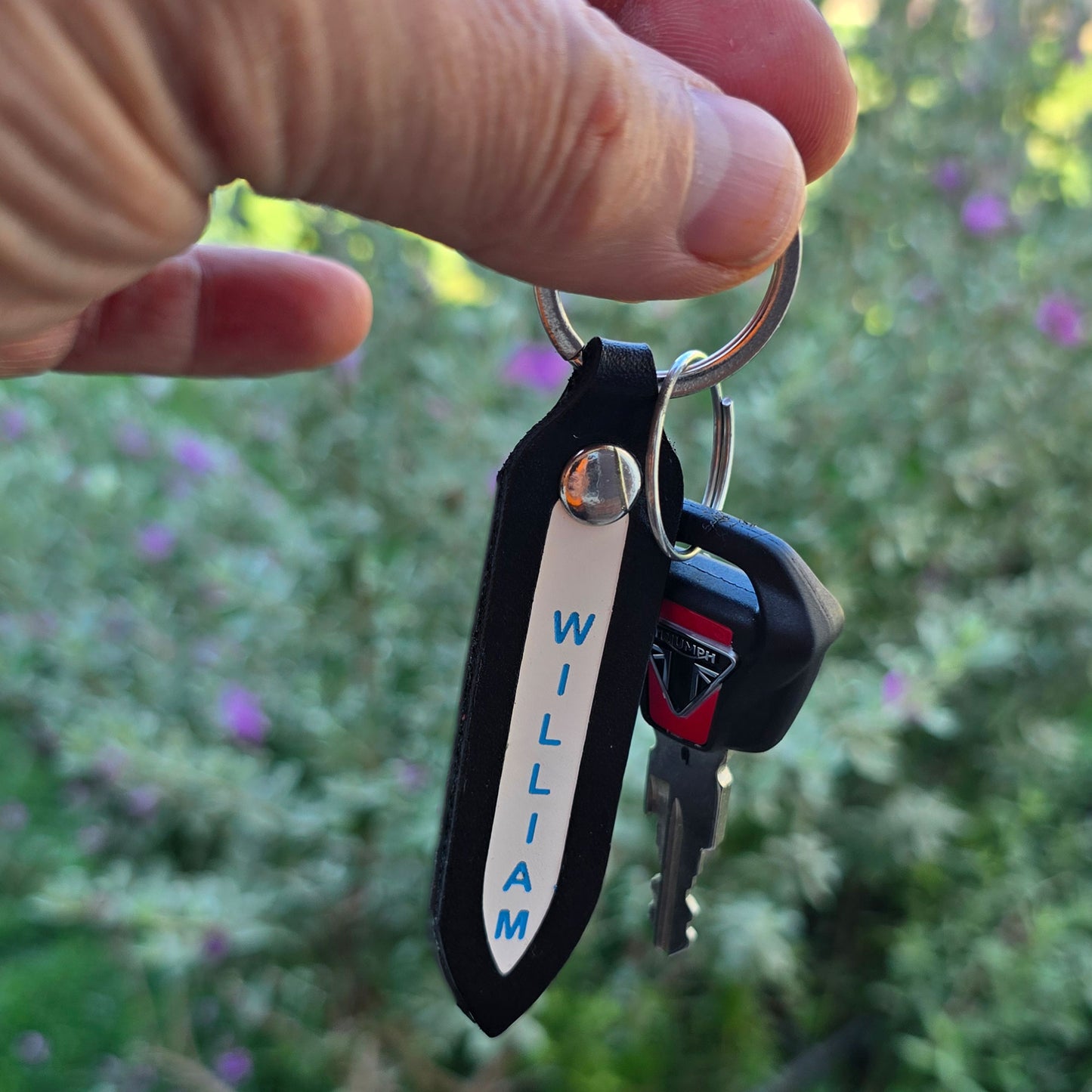 Double sided leather keychain with personalized engraving
