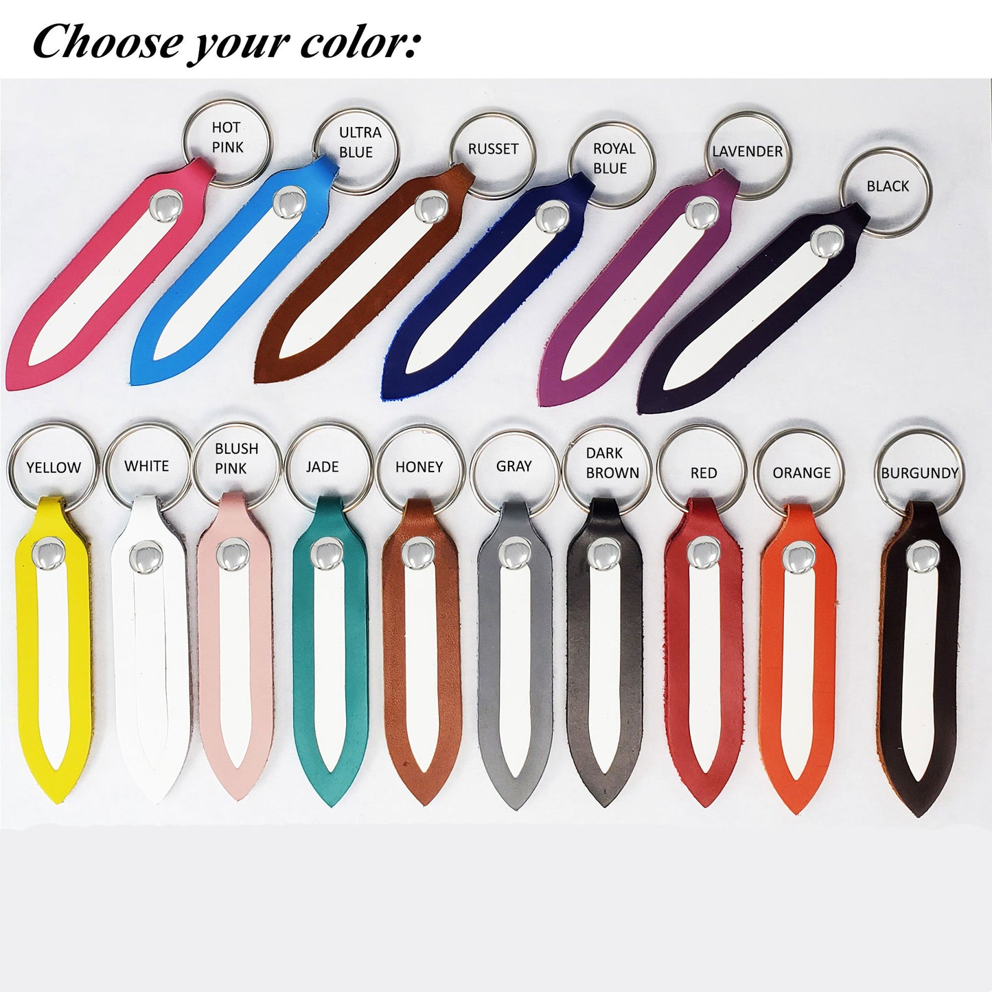Custom leather keyrings in arrow shape available  in many colors