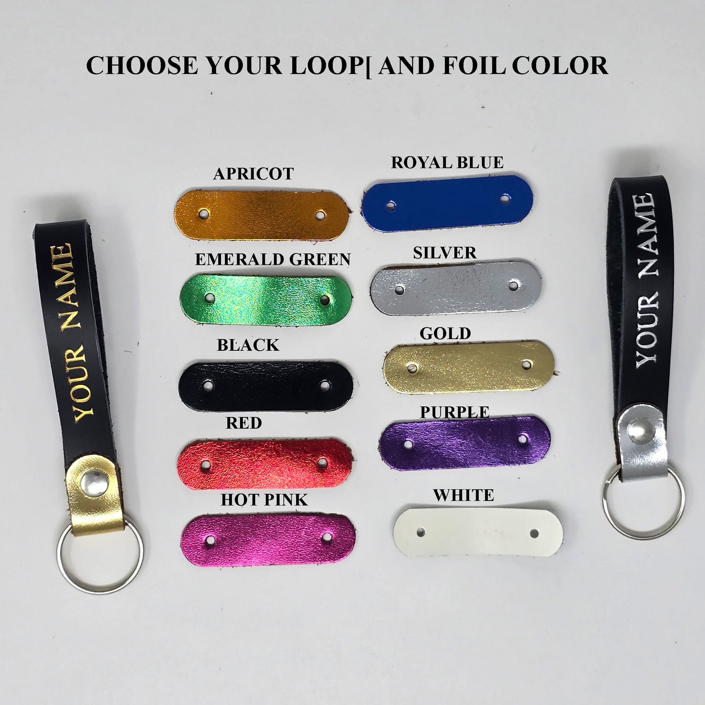 Personalized Leather Keychain – Custom Name Keyring Gift-Metallic Leather Loops