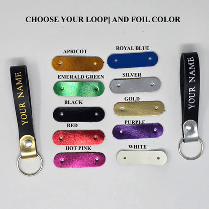 Personalized Leather Keychain – Custom Name Keyring Gift-Metallic Leather Loops