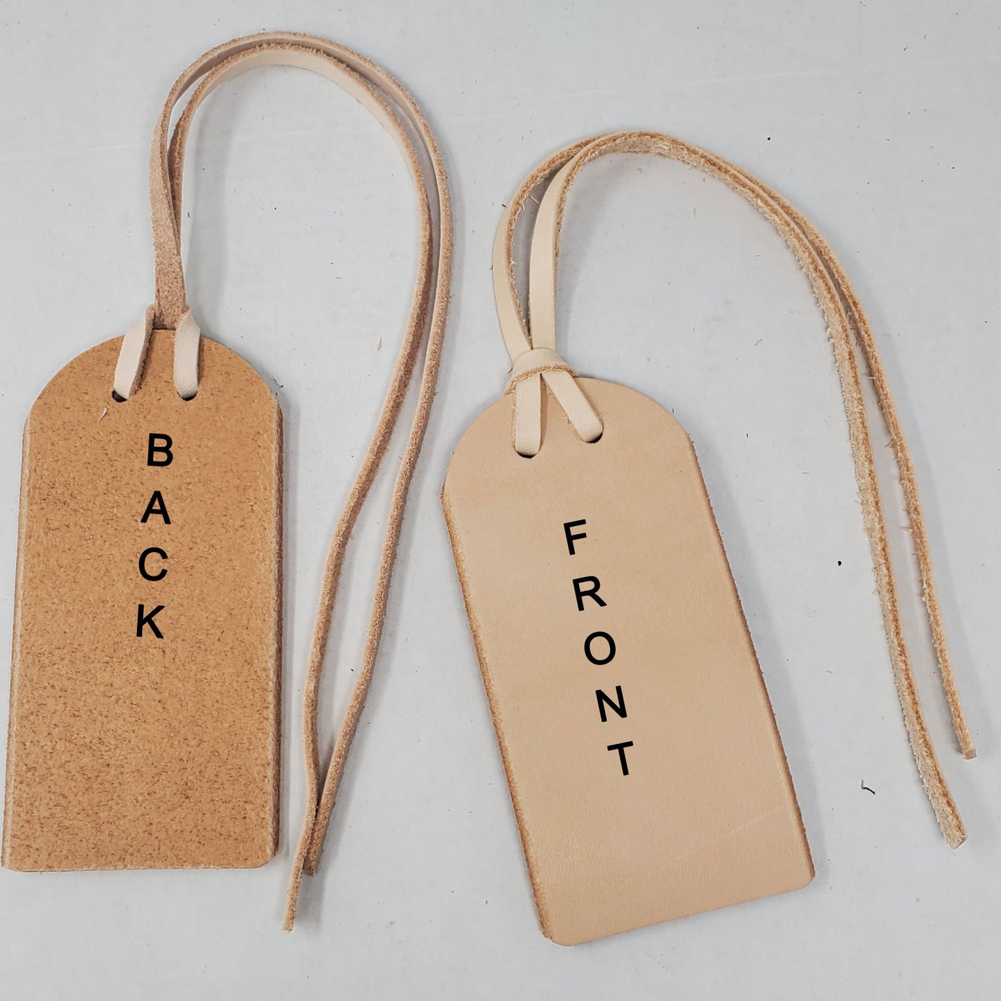 Leather Luggage Tags Blank Front and Back Close up view