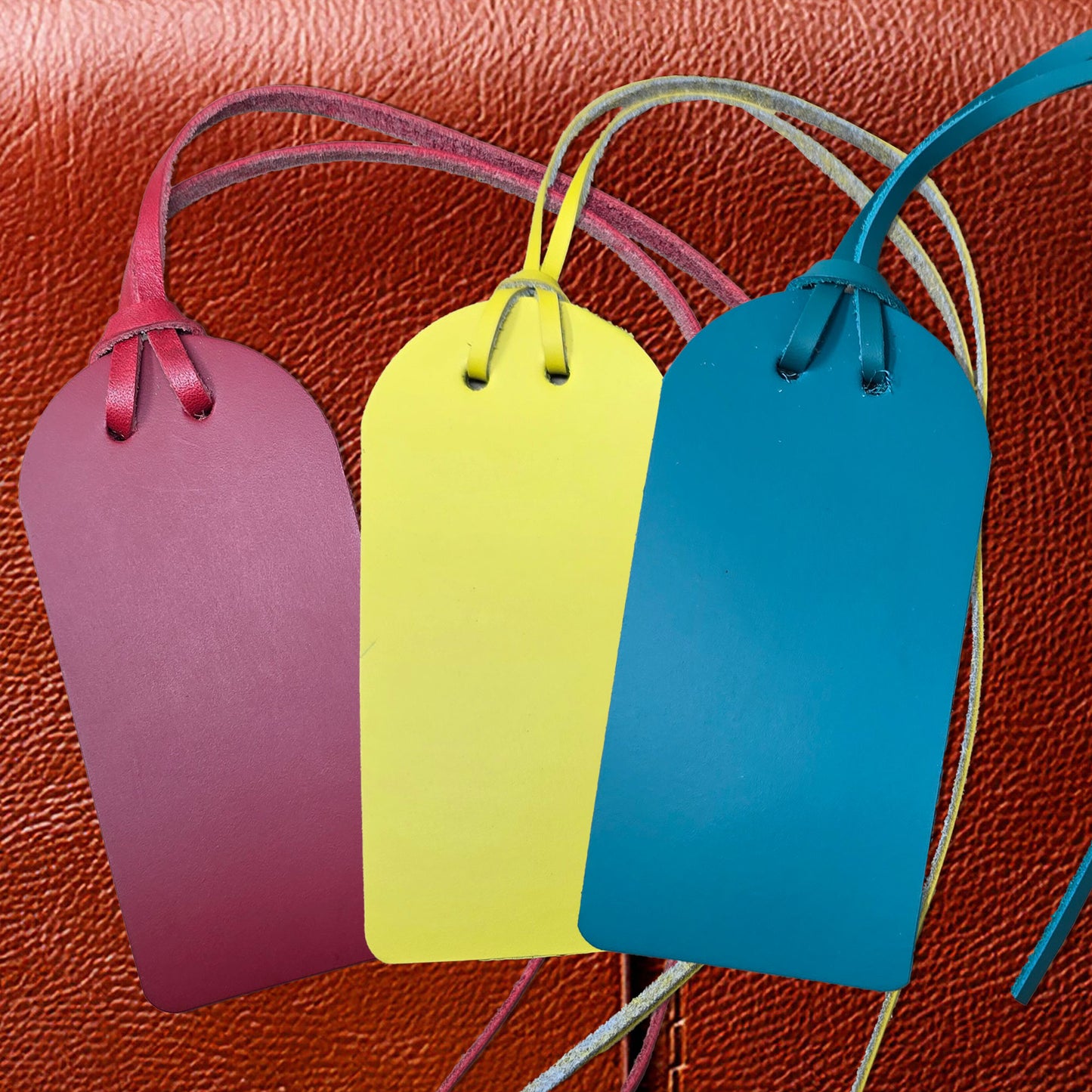 Full Grain Leather Luggage Tags, Engraving Ready, 15 Bright Colors-4 pack