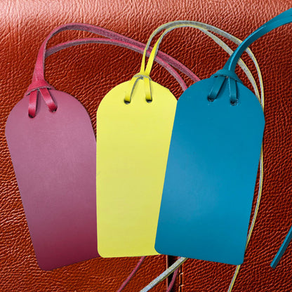 Full Grain Leather Luggage Tags, Engraving Ready, 15 Bright Colors-4 pack