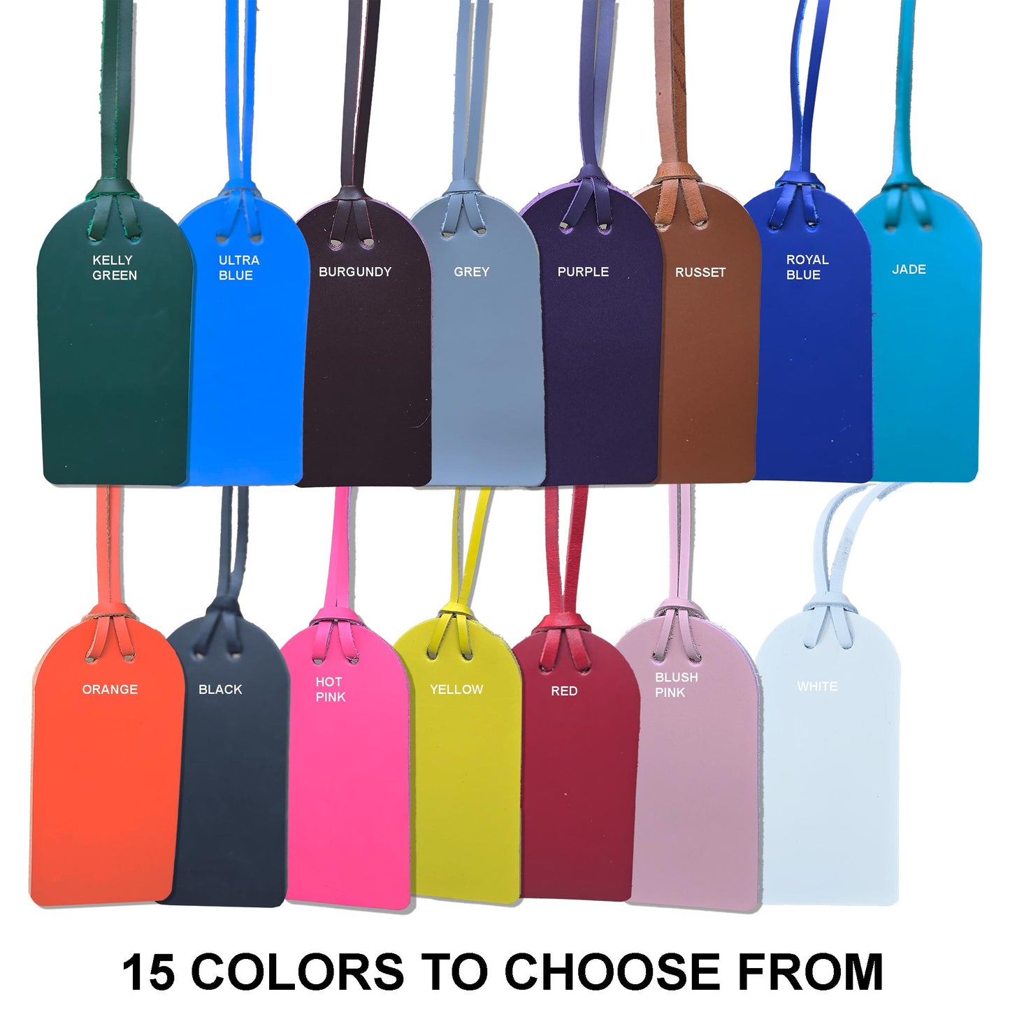 Full Grain Leather Luggage Tags, Engraving Ready, 15 Bright Colors