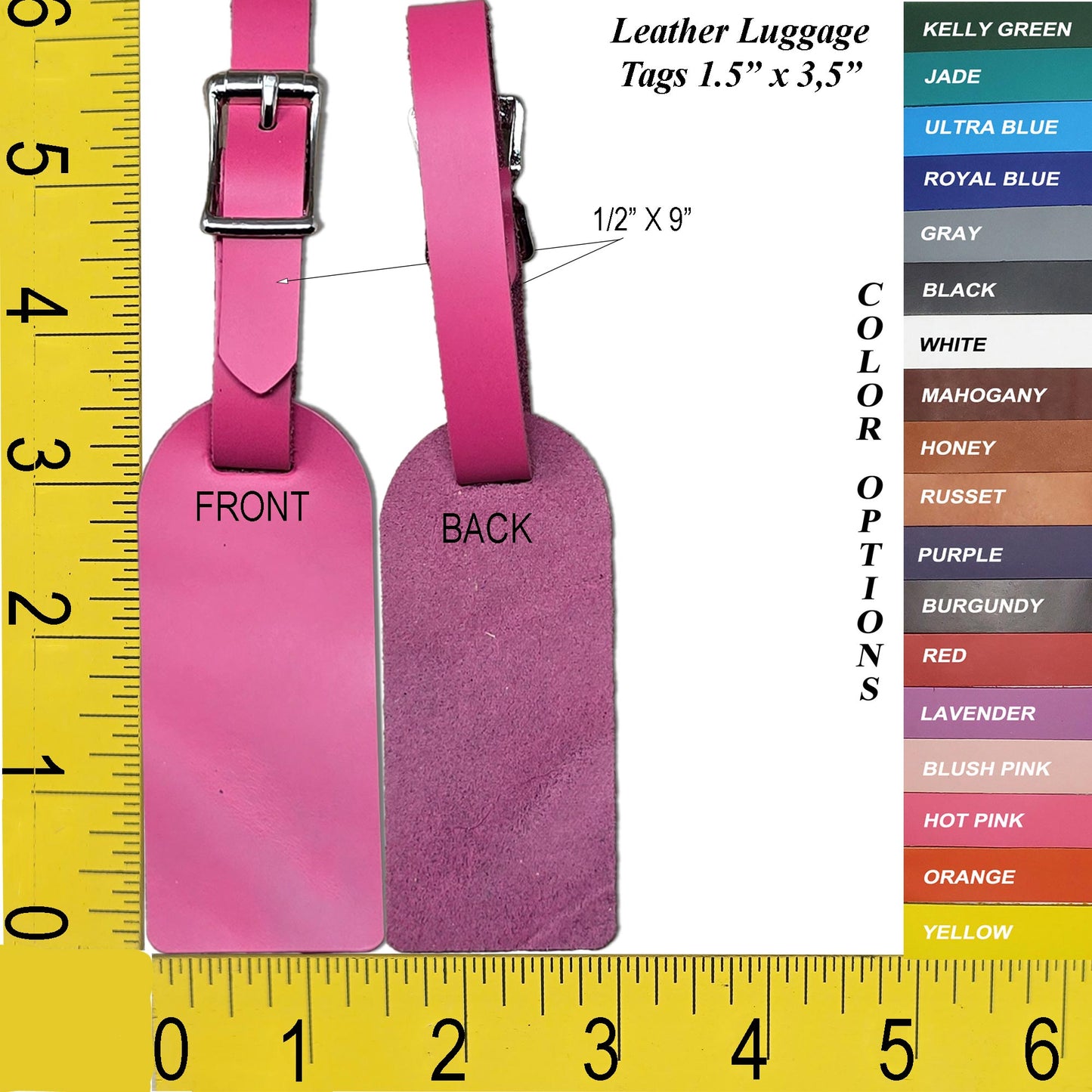 Full Grain Leather Luggage Tags with Buckle – Engraving Ready, 1.5" x 3.5"