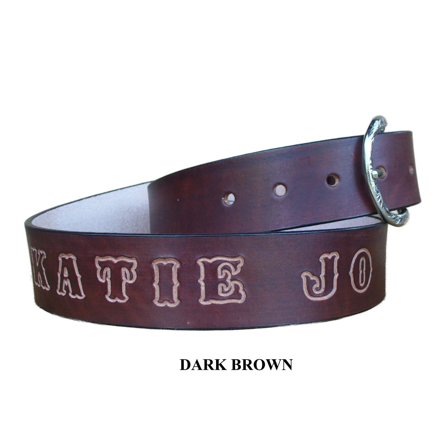 Leather belt for man personalized in standard letters, dark brown