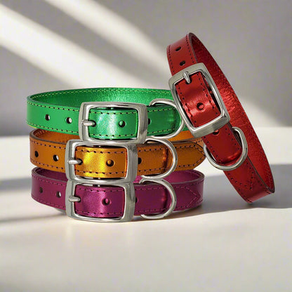 Adjustable Small Metallic Leather Dog Collar – A simple yet stylish small leather dog collar with an adjustable buckle for a perfect fit.