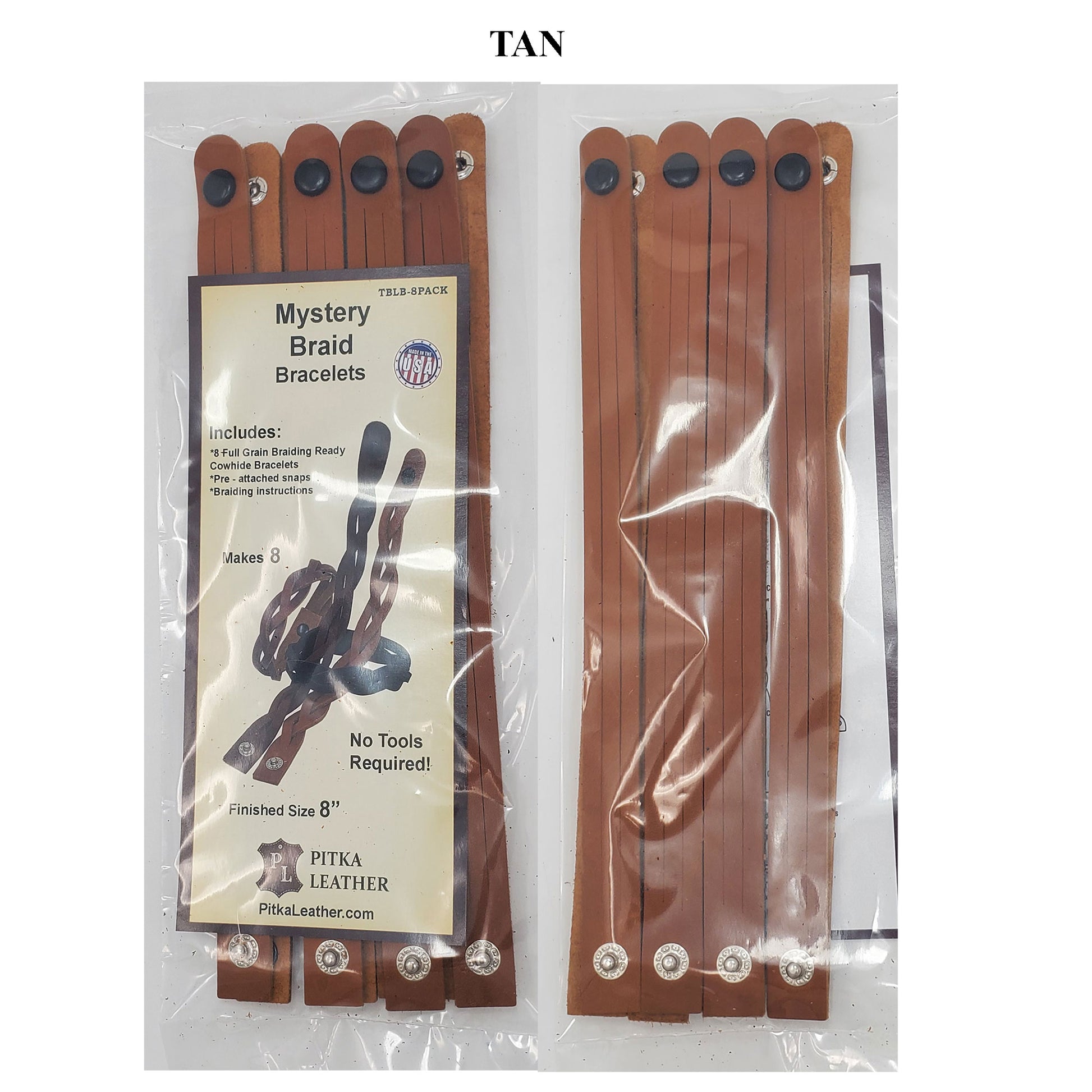 DIY kit for Tan mystery braid leather bracelets, including all materials and instructions -just braid and wear