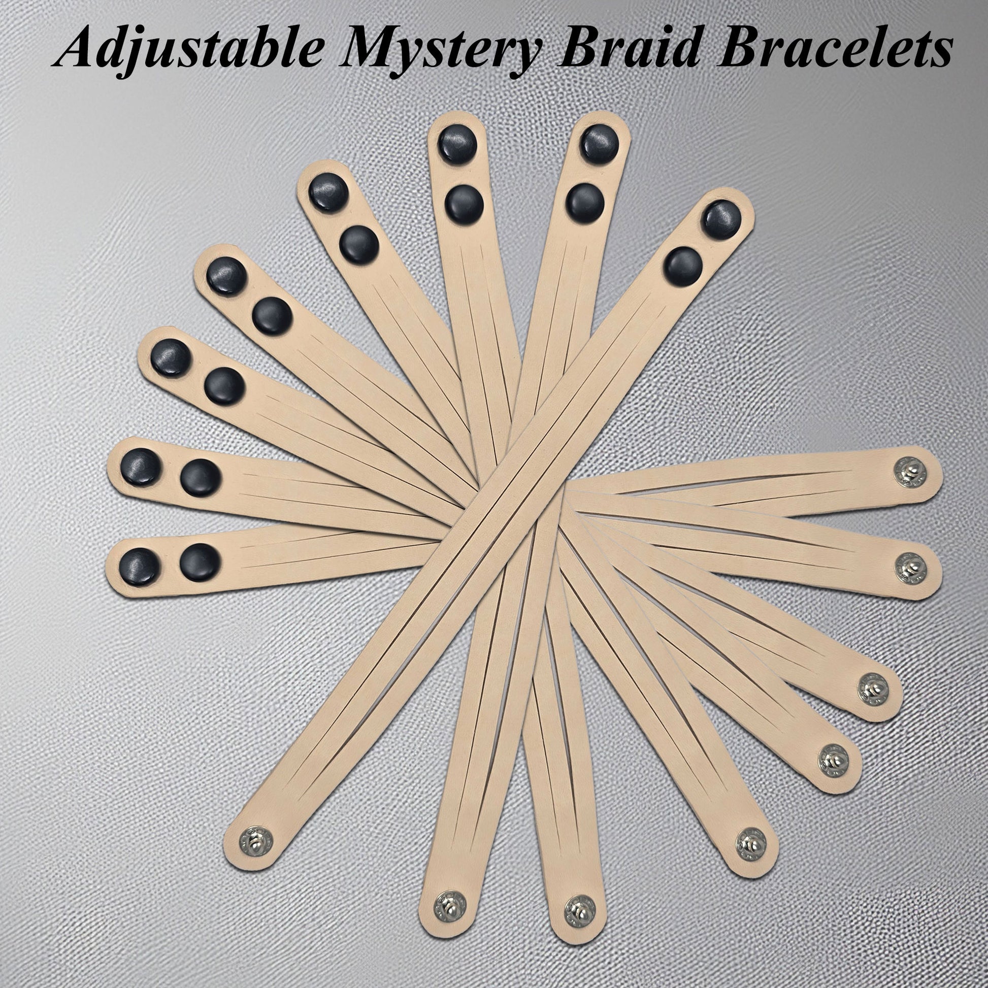 DIY mystery braid leather bracelet kit with adjustable 2 snap closure in natural vegetable tanned leather