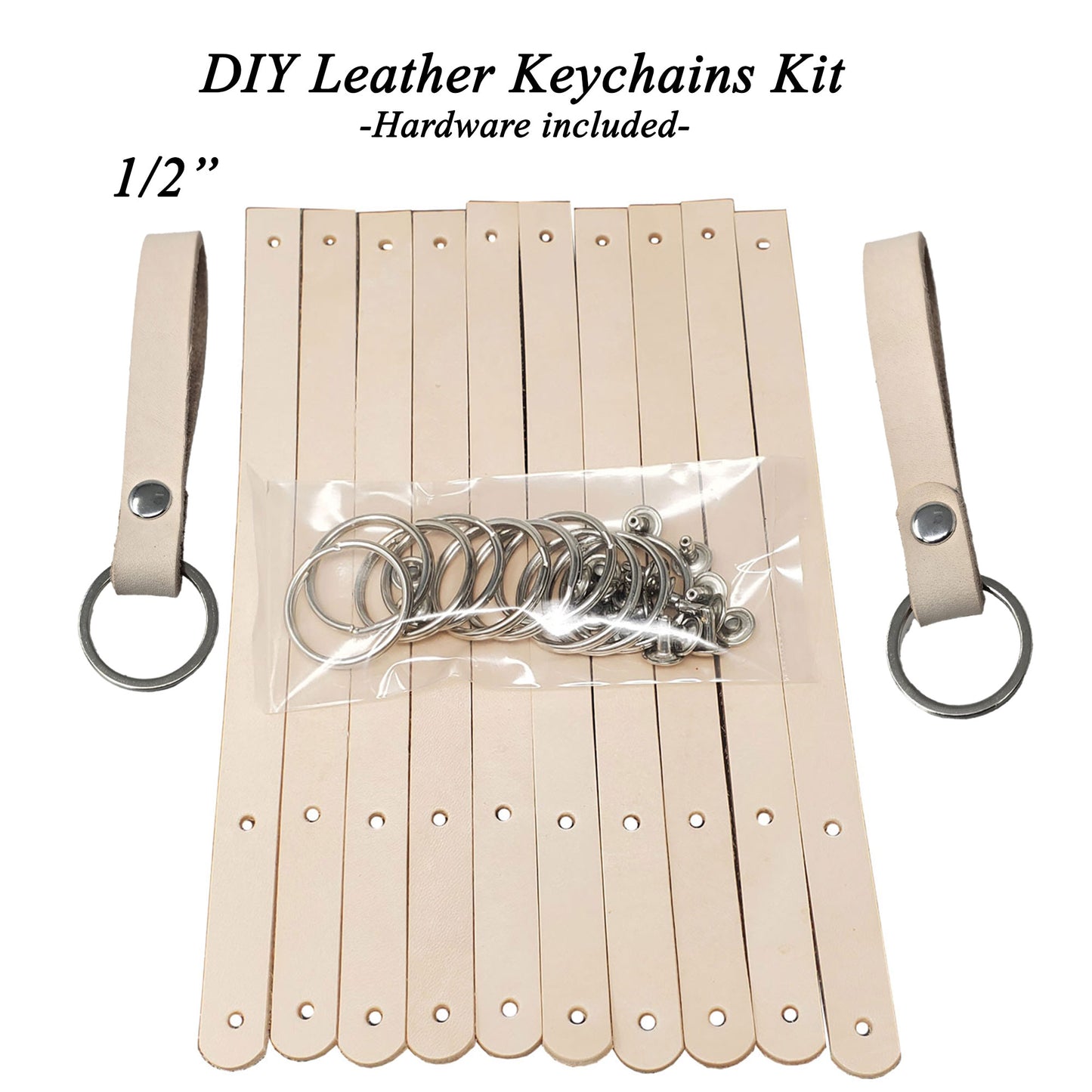 Blank Vegetable-Tanned Leather Keychains DIY Kit 1/2"-10Pack