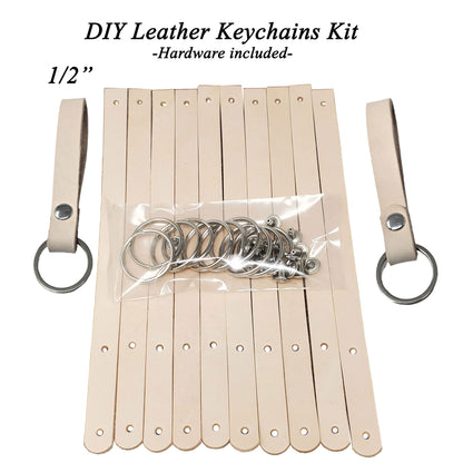 Blank Vegetable-Tanned Leather Keychains DIY Kit 1/2"-10Pack