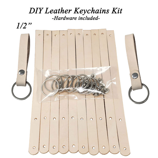 Blank Vegetable-Tanned Leather Keychains DIY Kit 1/2"-10Pack