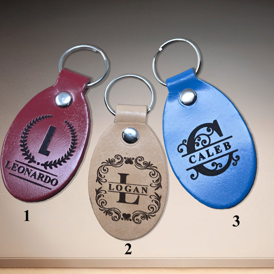 Leather monogram key fob, personalized gift idea with initials and color options