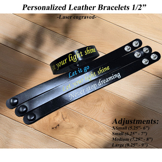  Custom engraved leather bracelet in adjustable style, handmade full-grain leather wristband with personalized text for him or her