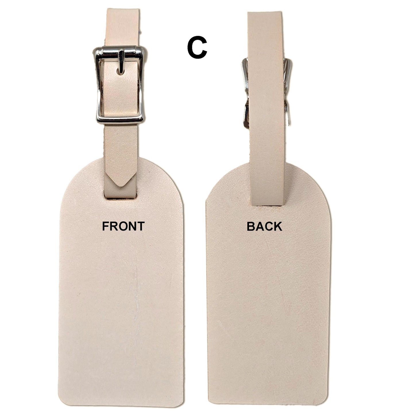 Vegetable Tanned Leather Luggage Tag – Double Sided Engravable, 1/2" Strap with Buckle