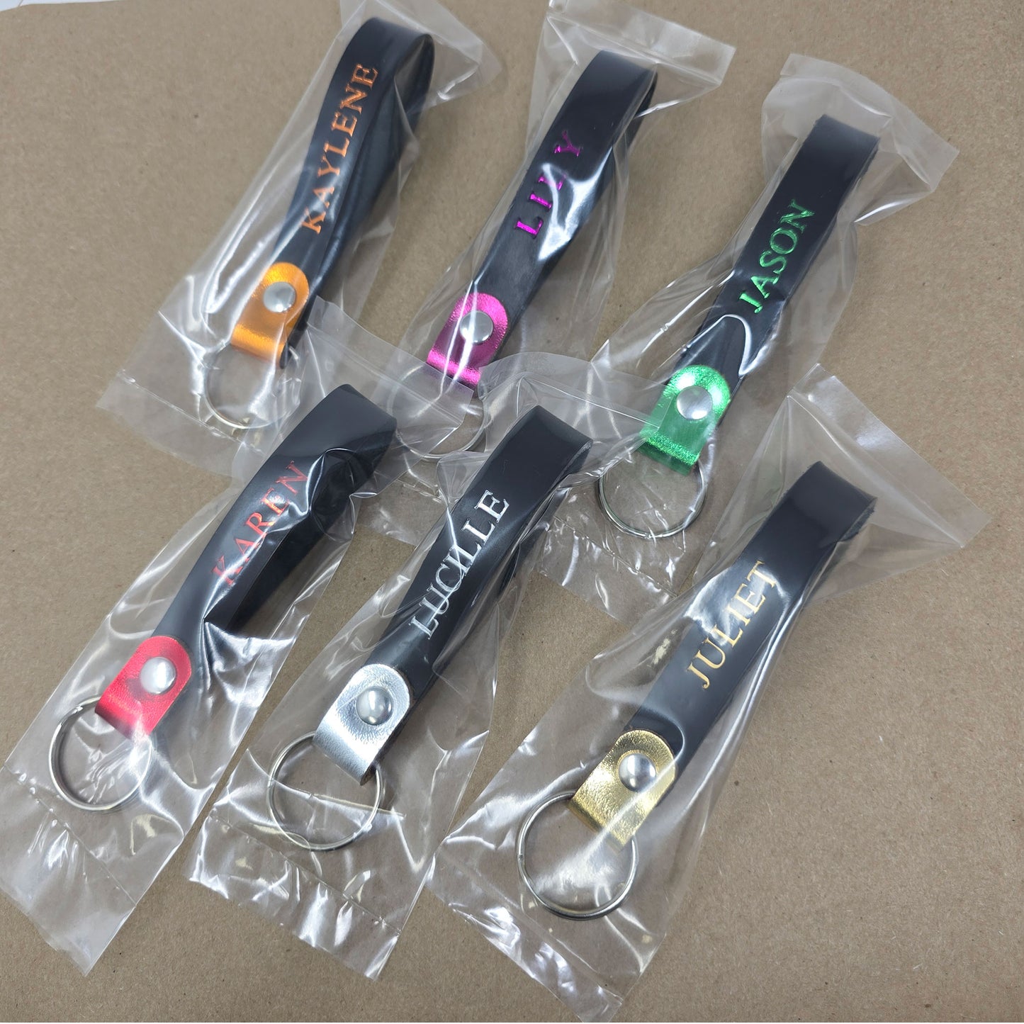 Personalized Leather Keychain – Custom Name Keyring Gift-Metallic Leather Loops