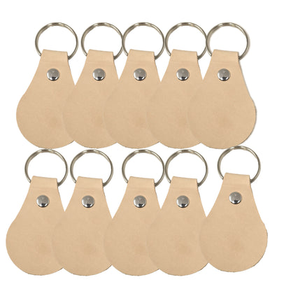 Teardrop Veg Tan Leather Keychains – 10 Pack Pre-Assembled