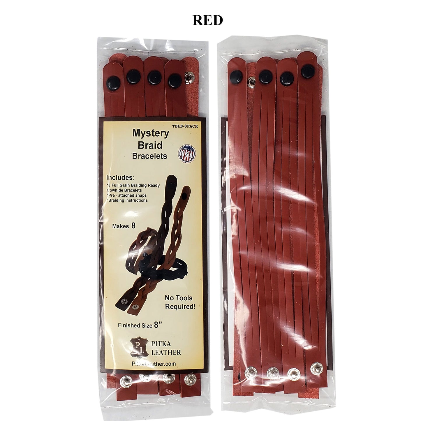 DIY kit for  mystery braid leather bracelets red, including all materials and instructions-just braid and wear