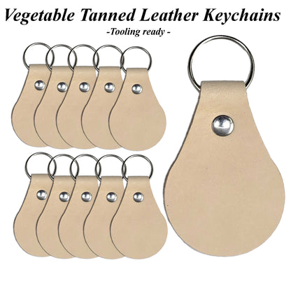 Teardrop Veg Tan Leather Keychains – 10 Pack Pre-Assembled