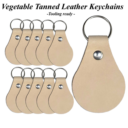 Teardrop Veg Tan Leather Keychains – 10 Pack Pre-Assembled