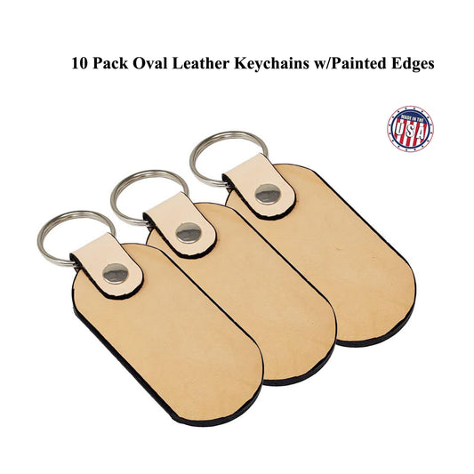 Oval leather keychains stamping and tooling ready with colored edges