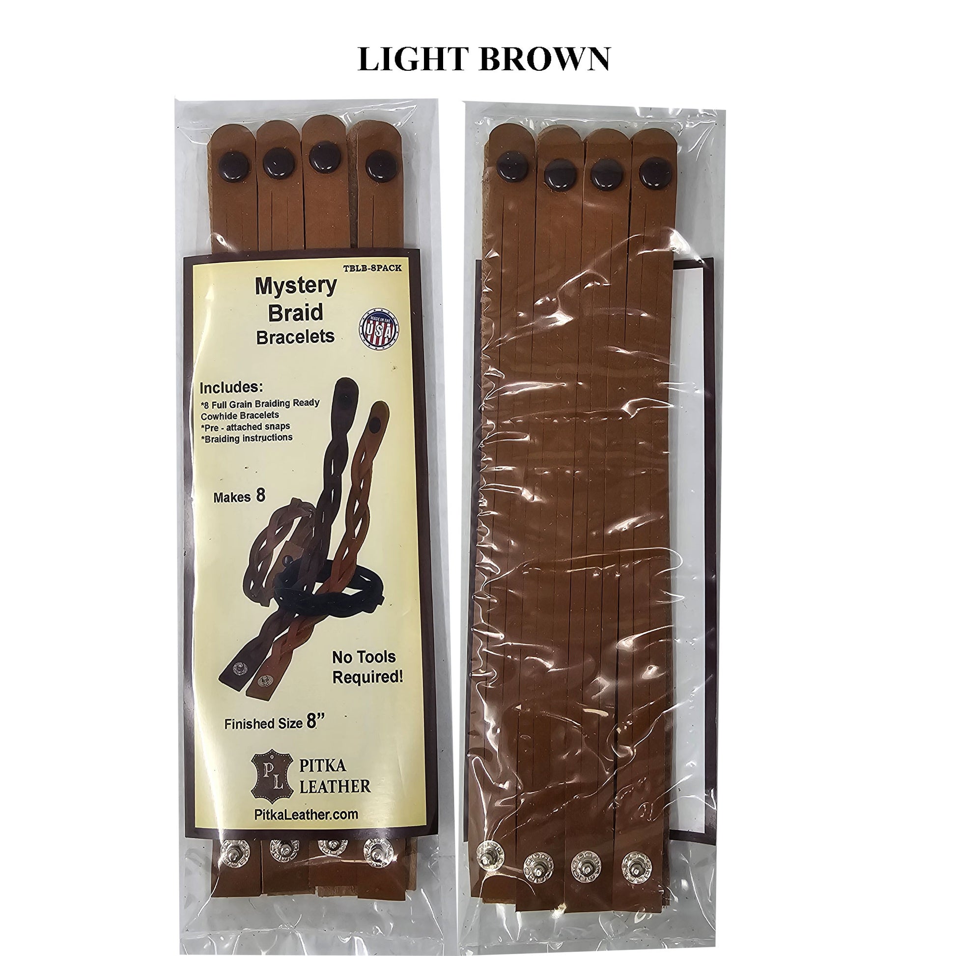 Mystery Braid Bracelets Light Brown Leather DIY Kit 8 Packs