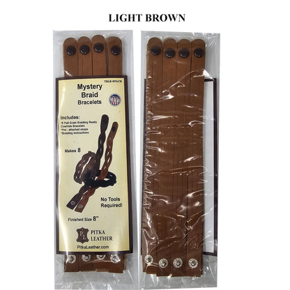 Mystery Braid Bracelets Light Brown Leather DIY Kit 8 Packs