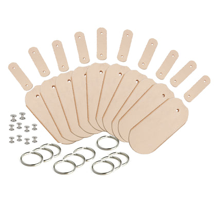 Vegetable Tanned Leather Keychain DIY Kit – 10 Pack Oval Blanks with Hardware
