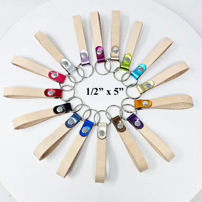 10 Pack Blank Vegetable Tanned Leather Keychains – 16 Metallic Leather Loop Colors