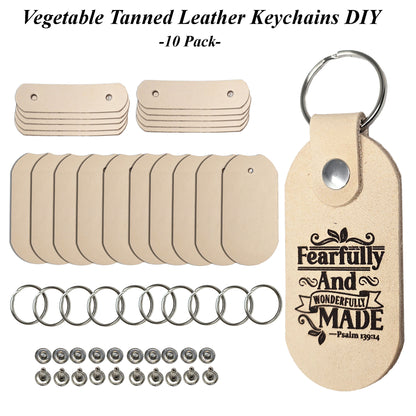 Vegetable Tanned Leather Keychain DIY Kit – 10 Pack Oval Blanks with Hardware