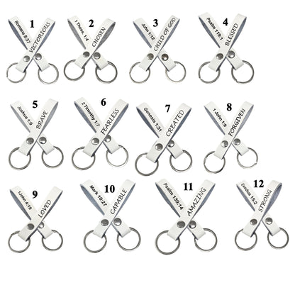 White leather keychains laser engraved-bible verse keychains